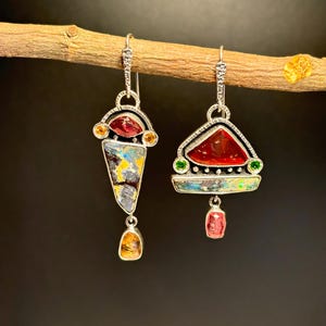 Mismatched Opal Gemstone Earrings: Sterling Silver Artisan Jewelry