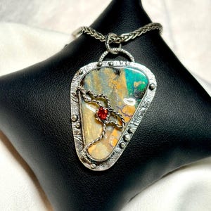 Australian Opal with Yellow Sapphire pendant - Artisan Handcrafted pendant - Unique Opal Statement pendant - Anniversary gift - OOAK