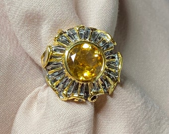 size 8 Beautiful Citrine Ring in sterling silver with gold accents - Unique Statement Gemstone Ring - Gift for Woman - OOAK