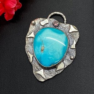 Mexican Turquoise pendant - Artisan gemstone pendant - Gift for woman - OOAK