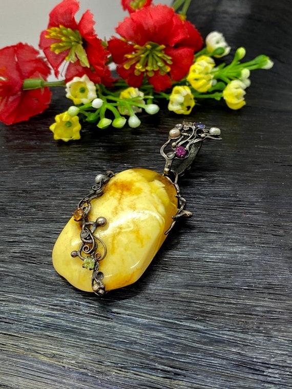 Vintage Baltic Amber gemstone pendant - Artisan H… - image 4