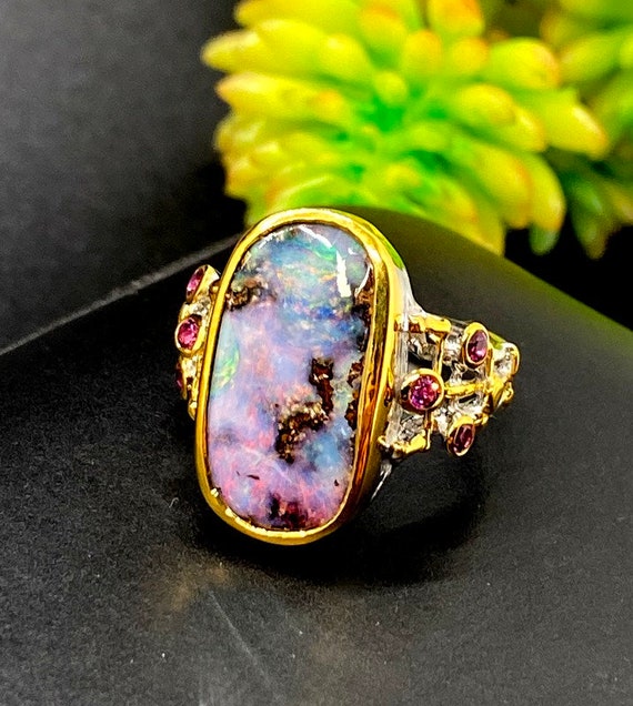 Unique Australian Opal Ring Statement Opal Gemstone Ring Gift for Woman OOAK Etsy France