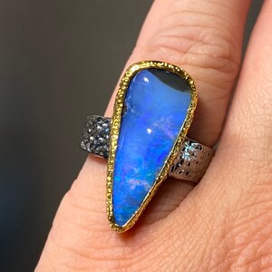 size 7 Australian Boulder Opal Ring - Statement Opal Gemstone ring - Unisex Ring