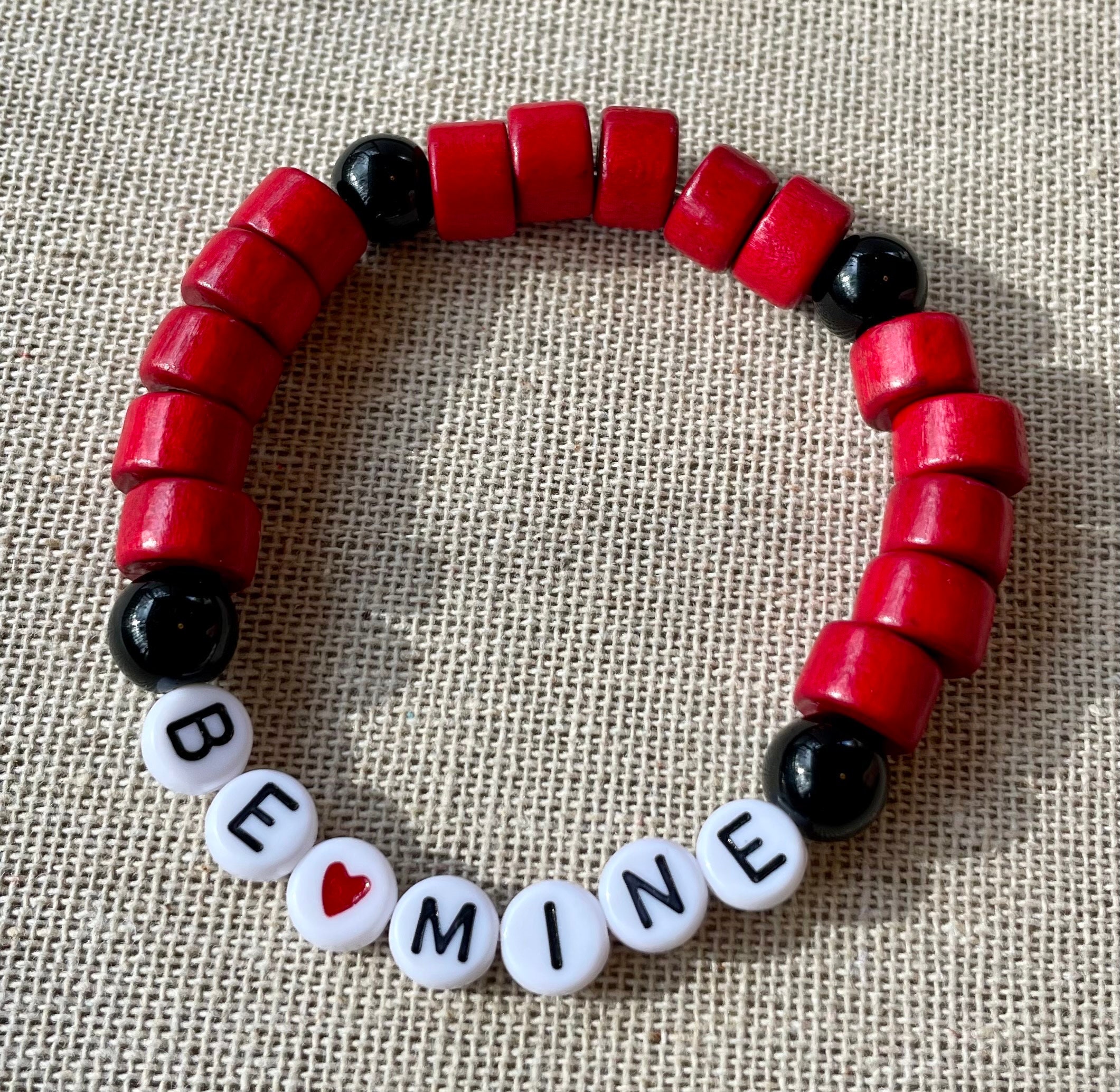 Two-tone Love You Square Spinner Red Christmas Bead Bracelet 