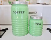 1930s Jeannette Darker Jadeite Coffee Tea Depression Glass Canisters