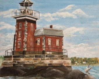 STEPPING STONES LIGHTHOUSE - Manhasset Bay. L.I. - Fine Art Giclee Prints from 1980's Original - Free Shipping
