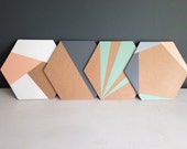 Handmade Wooden Geometric Hexagon Placemats   | Set of 4 or 6