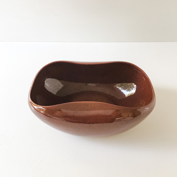 Vintage Brown Bowl/Planter, Rounded Rectangular Shape, Rolled Edge Bowl or Planter, Mid-Century