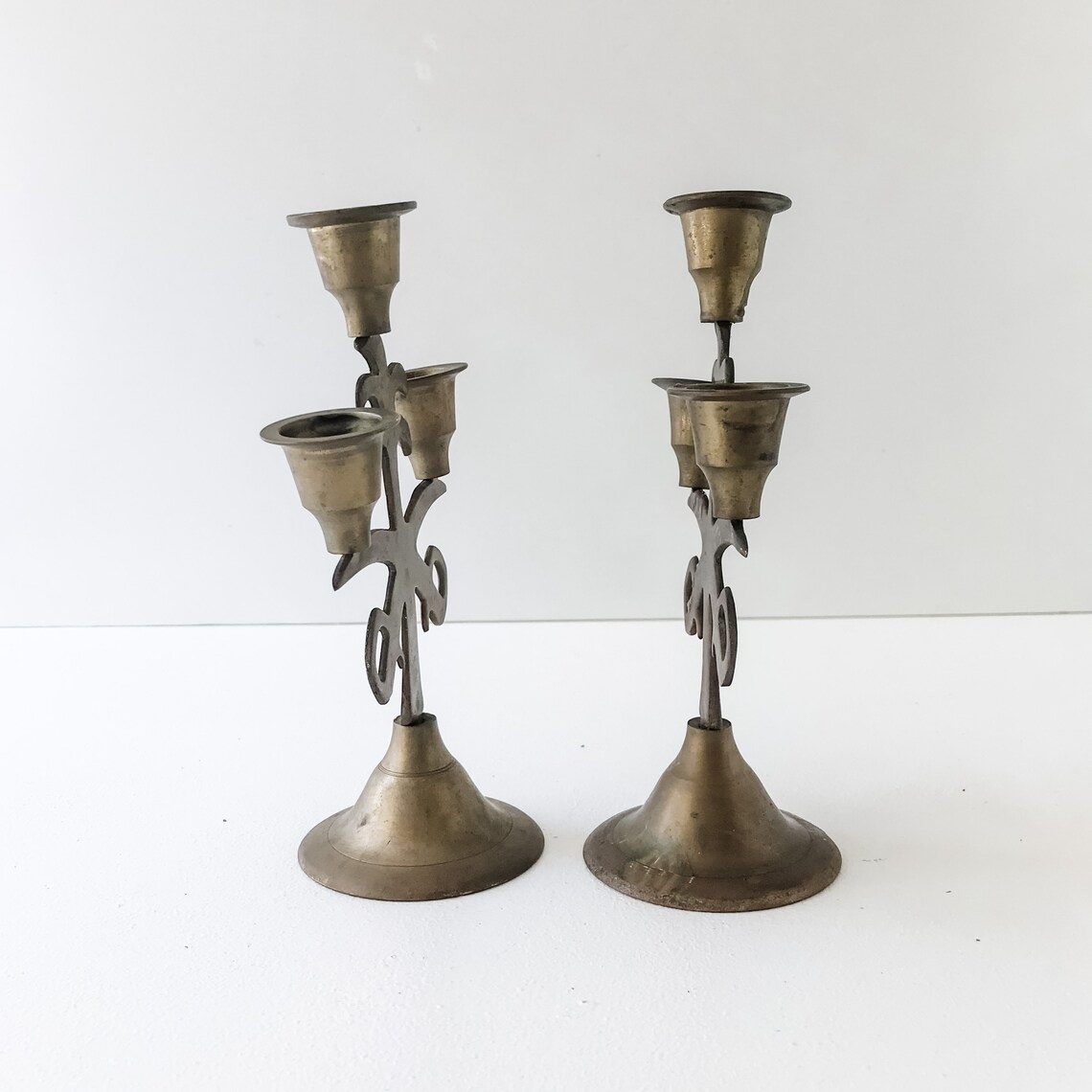 Vintage Brass Candlestick Holders Pair Bohemian BOHO Style Etsy