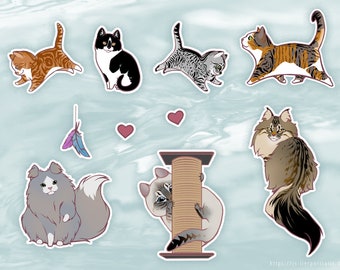 Kitty Party (white trim) - cute Pet Cat Sticker Printables, Chibi, kawaii, animal stickers Printable, instant Download, PNG Clipart