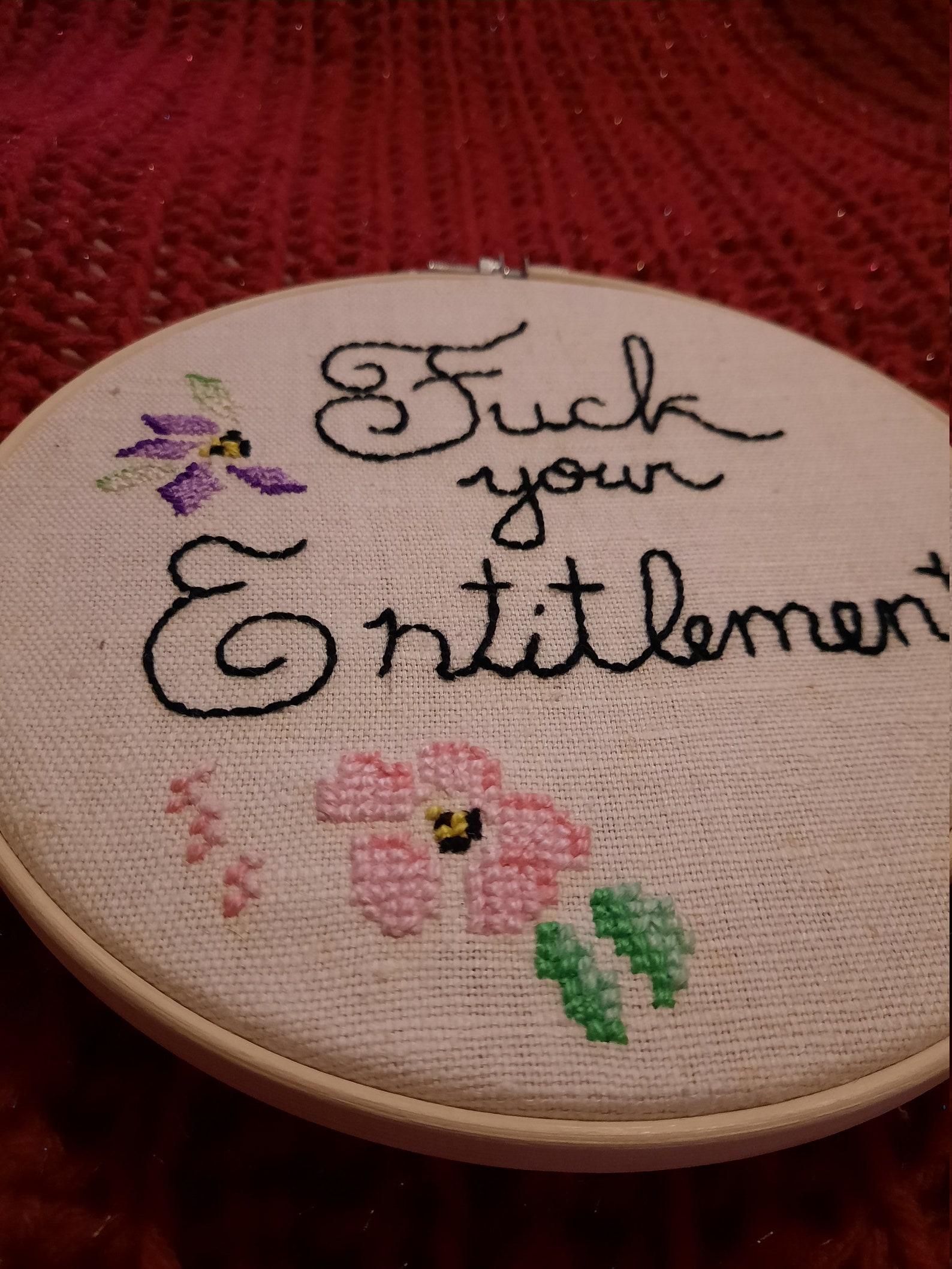 Rude Cross Stitch F Your Entitlement 10 Hoop Etsy