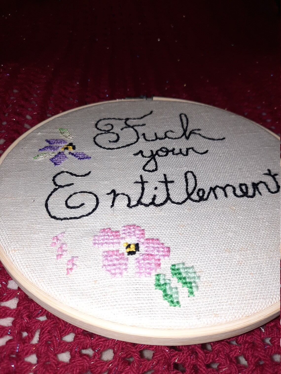 Rude Cross Stitch F Your Entitlement 10 Hoop Etsy