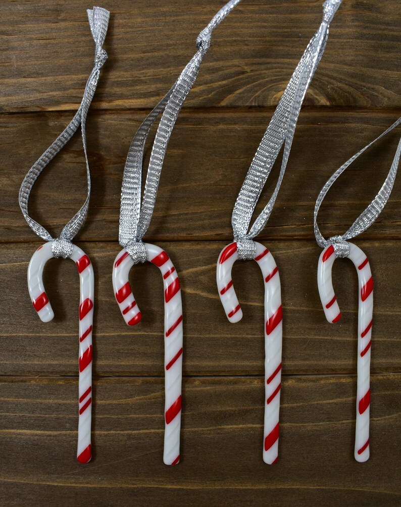Glass Candy Cane Set of 4 Peppermint Ornaments Holiday Etsy