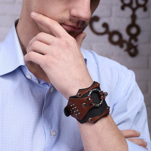 Wide Vintage Leather Cuff Retro Cuff Mens Jewelry Throwback Etsy