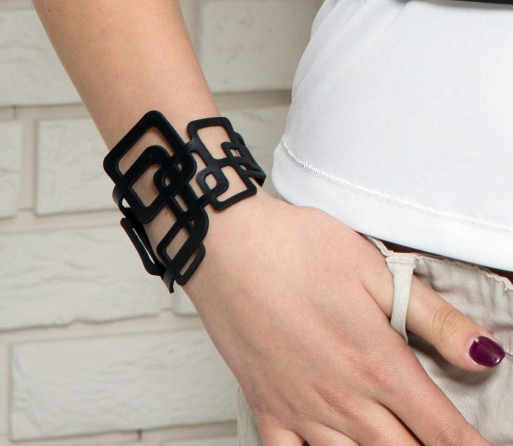Laser Cut Leather Bracelet Black Leather Bracelet Etsy
