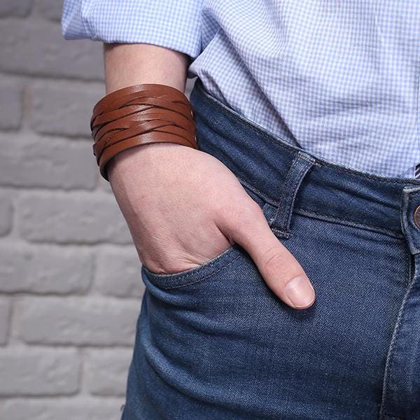 Basket Weave Leather Cuff Biker Cuff Mens Cuff Unisex Etsy