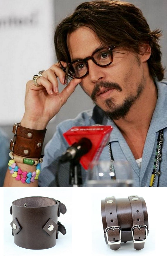 Men Leather Bracelet, Johnny Depp Bracelet, Black Leather Cuff - Etsy