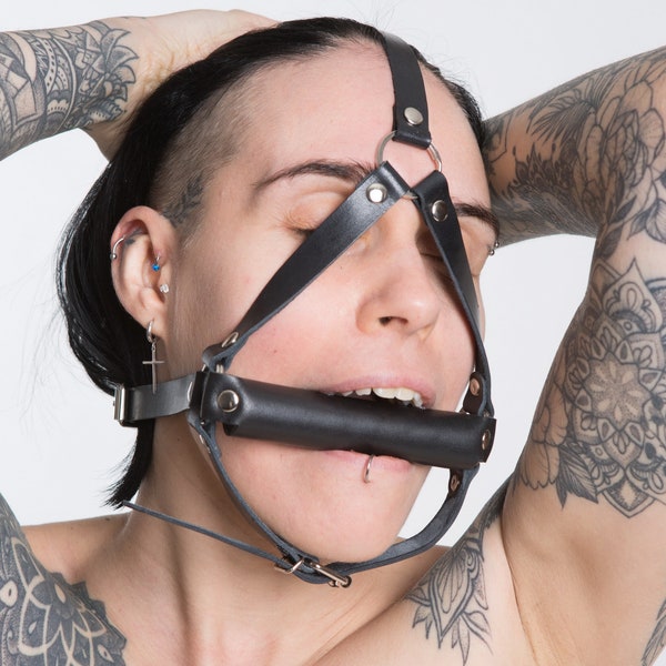 Head Gear Harness,Leather mouth Gag ,BDSM Mouth Gag Body,BDSM Fetish Wear,Mouth Gag with Bridle Bondage gear,sex toy,BDSM gear  mature
