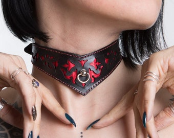 bondage collar,Leather choker ,O ring Collar,Victorian inspired choker, leather collar,Bondage Restraints(KL-30)