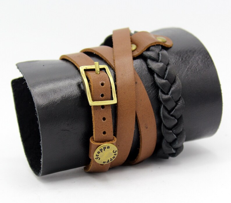 Chunky leather bracelet,wide wristband,Unisex men women bangle,Wrist Cuff band Leather casual jewelry Rocker biker gift steampunk NY-431