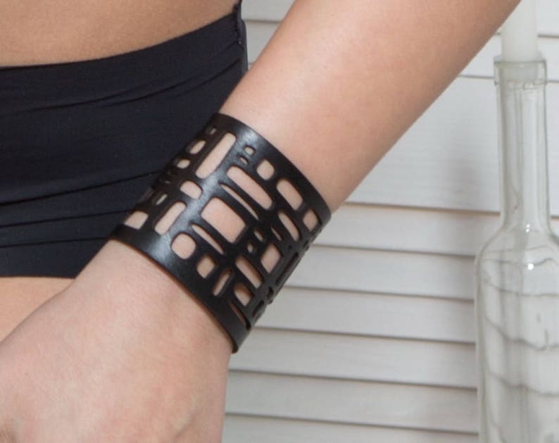 Laser Cut Leather Bracelet Black Leather Bracelet Etsy