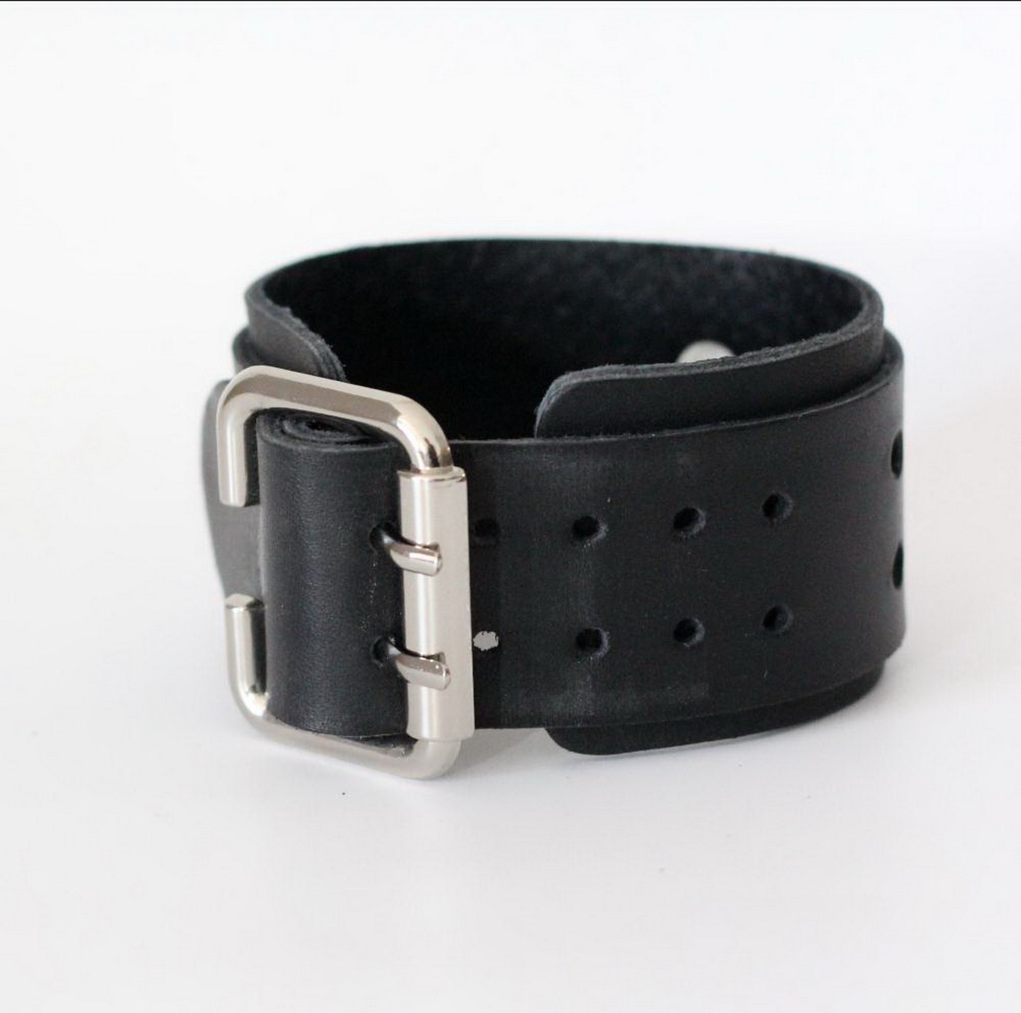 Bracelet en cuir bracelet large boucle en cuir noir avec Etsy