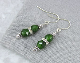 Jade Bead Earrings, Jade Earrings, Dangle Earrings, Green Earrings, Green Stone Earrings, Mothers Day Gifts, 12th Anniversary Gifts for Her