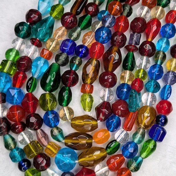 Más de 65 cuentas de vidrio, tira de 24", cuentas de vidrio surtidas al por mayor, mezcla de cuentas para bisutería, estilo vintage, colores de carnaval n.° 128