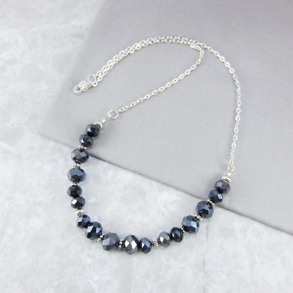 Navy Blue Necklace, Blue Necklaces for Women, Navy Beaded Necklace, Sale Items, Blue Bead Necklaces for Women, Dark Blue Crystal Necklace