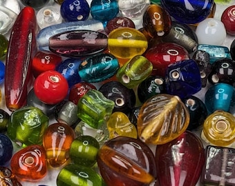 70pcs 113 gr Glass Beads, 4oz, Bead Soup, Bulk Glass Beads for Jewelry Making, Assorted Sizes Shapes, Vintage Style, Carnival Colors  #110