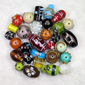 Assorted Lampwork Glass Beads: Funky Bead Soup Mix (15pcs, 11-29mm)