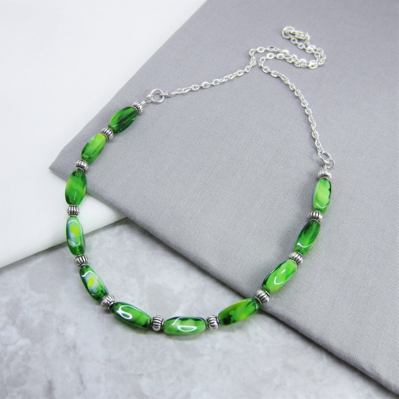 Kelly Green Necklace Small Green Necklace for Women Lime Green Necklace Silver Dainty Fashion Necklace