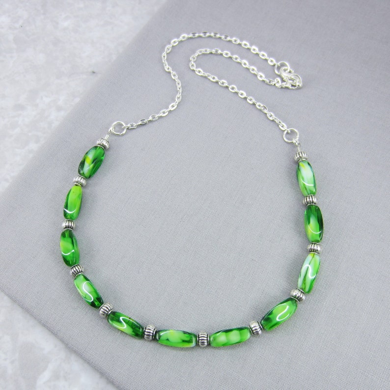 Kelly Green Necklace Small Green Necklace for Women Lime Green Necklace Silver Dainty Fashion Necklace