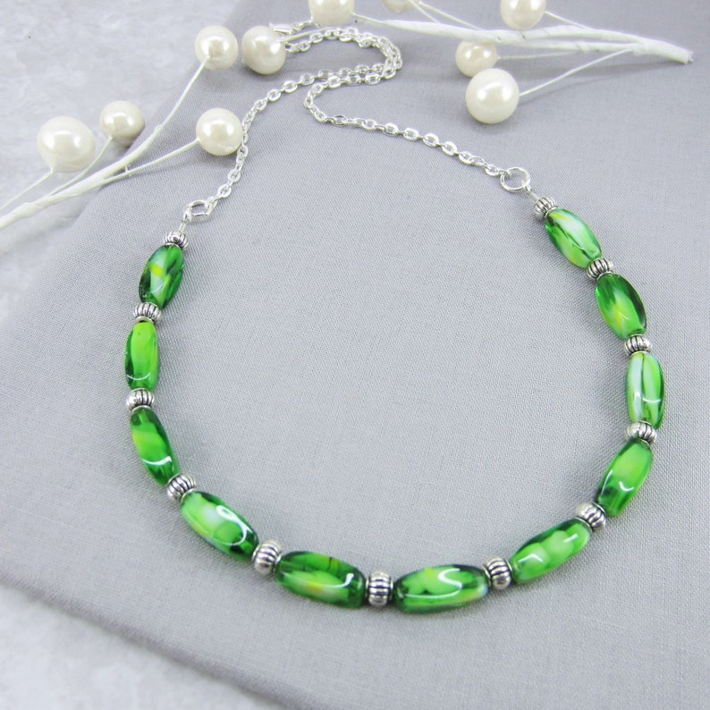 Kelly Green Necklace Small Green Necklace for Women Lime Green Necklace Silver Dainty Fashion Necklace