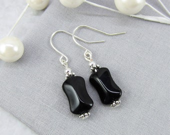 Small Black Earrings for Women, Black and Silver Earrings, Dressy Earrings, Mothers Day Gifts for Mom, Silver and Black, Rectangle Earrings