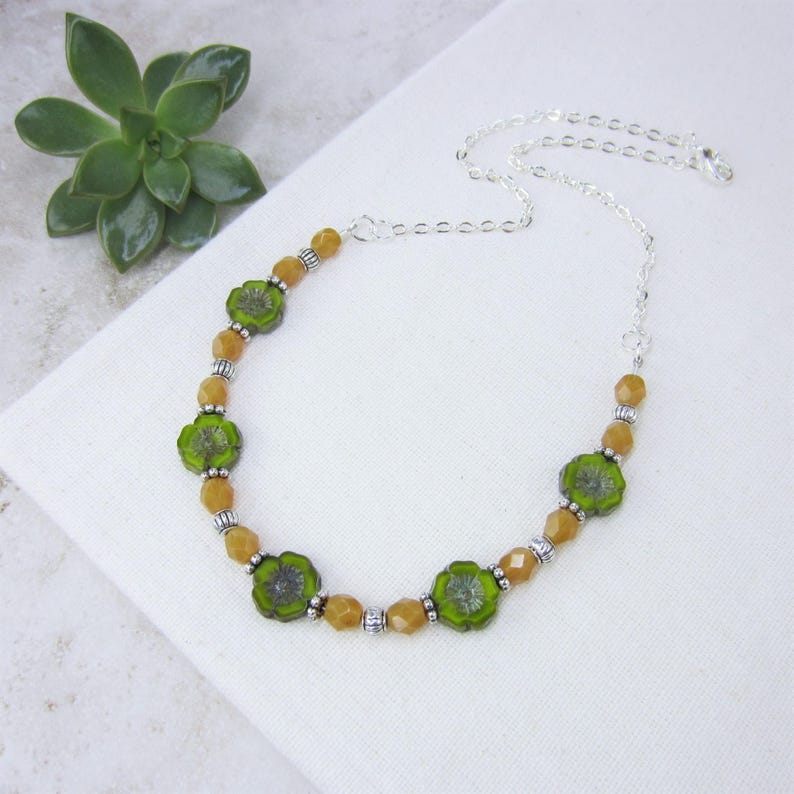 Discount Jewelry Small Statement Necklace Green Floral Necklace Lime Green Jewelry Yellow and Green Flower Necklace Clearance Sale