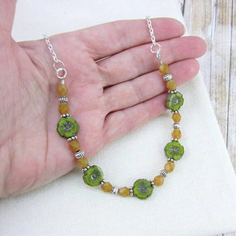 Discount Jewelry Small Statement Necklace Green Floral Necklace Lime Green Jewelry Yellow and Green Flower Necklace Clearance Sale
