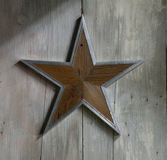 Wood Star Wall Decor With Hammered Tin Trim Etsy