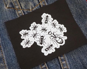 SALE Ants patch: Screen printed cotton sew on patch for jacket, jeans | Goth Punk Occult Bugs patches by ToothXNail