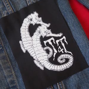 Seahorses T4T patch: Screen printed cotton sew on patch for jacket, jeans | Queer Punk Trans Joy, LGBTQ Tboy Masc patches by ToothXNail