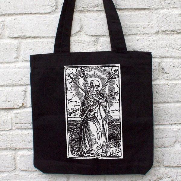 Virgin Mary Tote Bag - sac à provisions sorcière, sac en toile occulte, écologique, biologique, black metal chrétien, médiéval, cadeau gothique, tarot