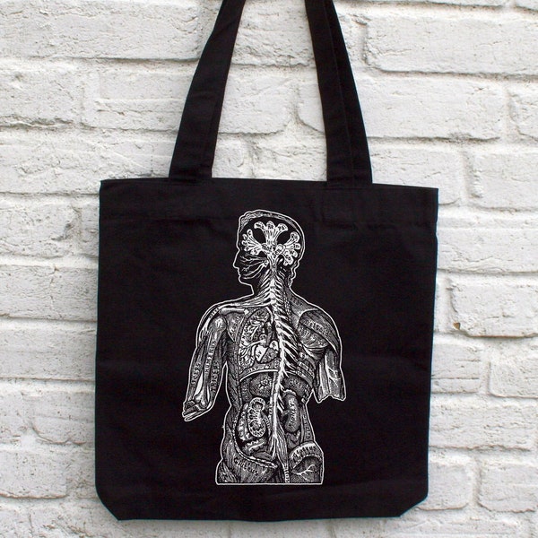 Anatomy Tote Bag - anatomisch, Witchy Canvas Tasche, Horror Tasche, Gothic Einkaufstasche, alternative Umhängetasche, vegane Tasche, Bio, Alt