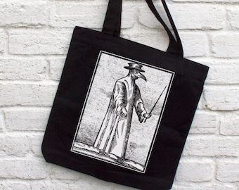 Plague Doctor tote bag: Screen printed recycled cotton canvas printed with eco-friendly vegan inks | Goth Punk by ToothXNail