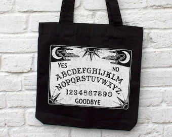 Ouija Board Tote Bag - gothique, alternatif, végétalien biologique, sac noir effrayant, sac en toile sorcière, shopping d’horreur, effrayant, halloween