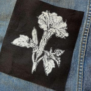 Datura patch: Screen printed cotton sew on patch for jacket, jeans | Goth Occult Horror Witch patches by ToothXNail