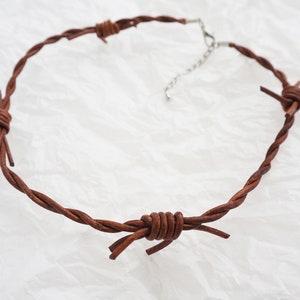 Barbed Wire Leather Choker - Copper, cowboy, cowgirl jewelry, country and western jewellery, men rust, barb wire, collar, necklace, prarie