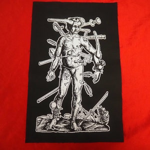 Pain Back Patch black metal, goth backpatch, heavy metal, death metal, black magic patch, medieval art wound man, punk patches for jackets image 3