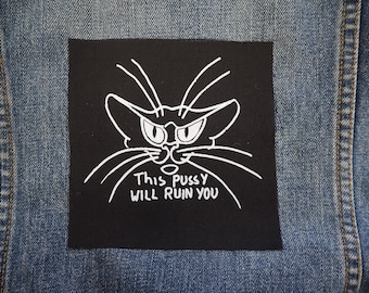 SALE Pussy patch: Screen printed cotton sew on patch for jacket, jeans | Queer Punk Goth Horror patches by ToothXNail