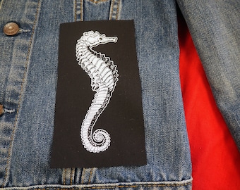 Seahorse patch: Screen printed cotton sew on patch for jacket, jeans | Goth Punk Nature Witch patches by ToothXNail