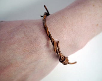 Barbed wire leather bracelet: available in black, silver, copper or bloody | Handmade Goth Witch Occult Horror jewellery by ToothXNail